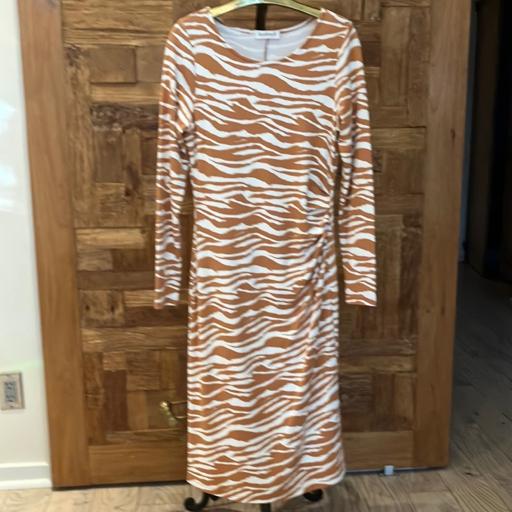 Never worn Kettlewell Colours Safari Dress Tan Zebra Print Ruched AW23